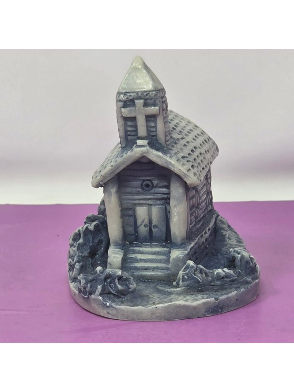 Handcrafted Marble Miniature Church Figurine Rustic Cross Accents Georgia USA